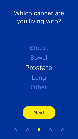 App screenshot - choose your cancer type