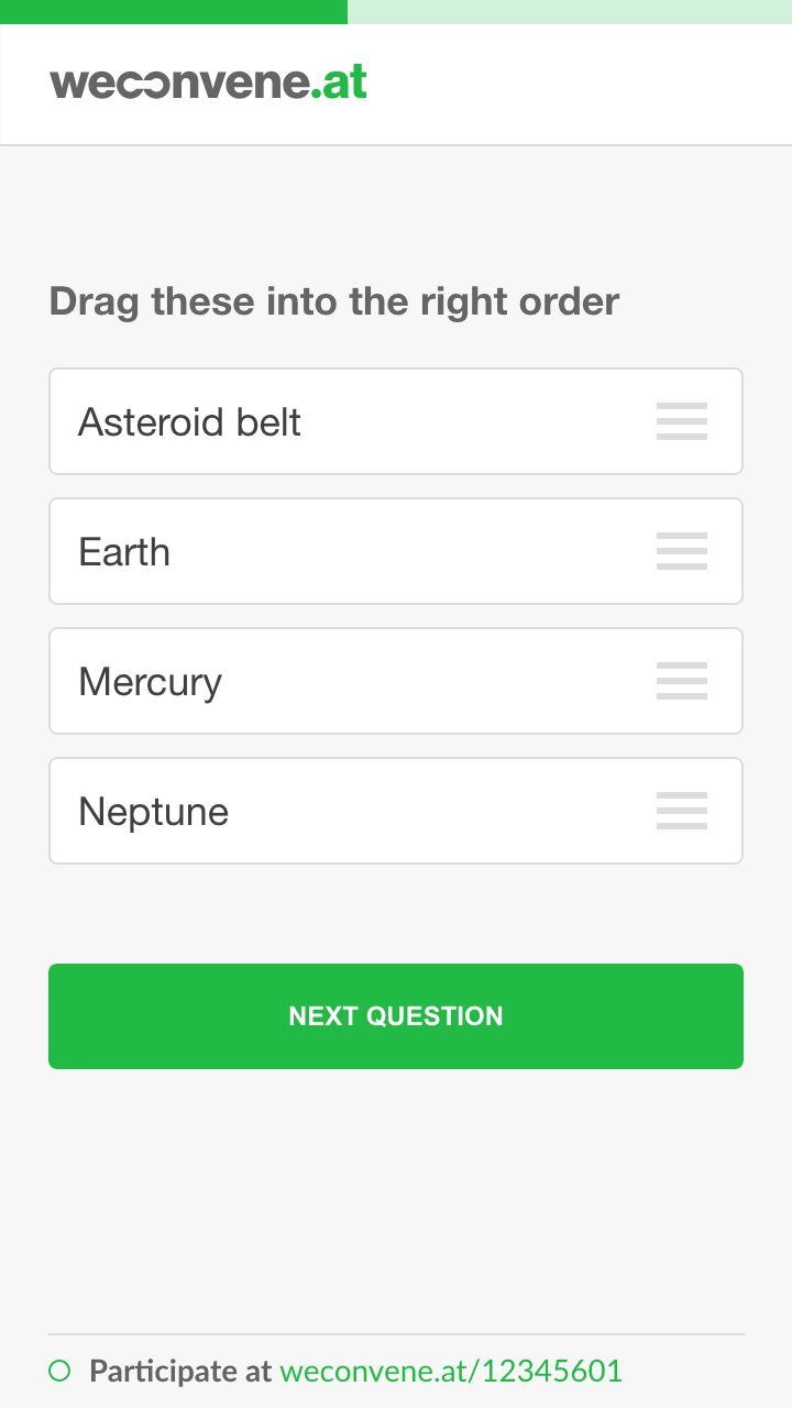Example of user interface on question one